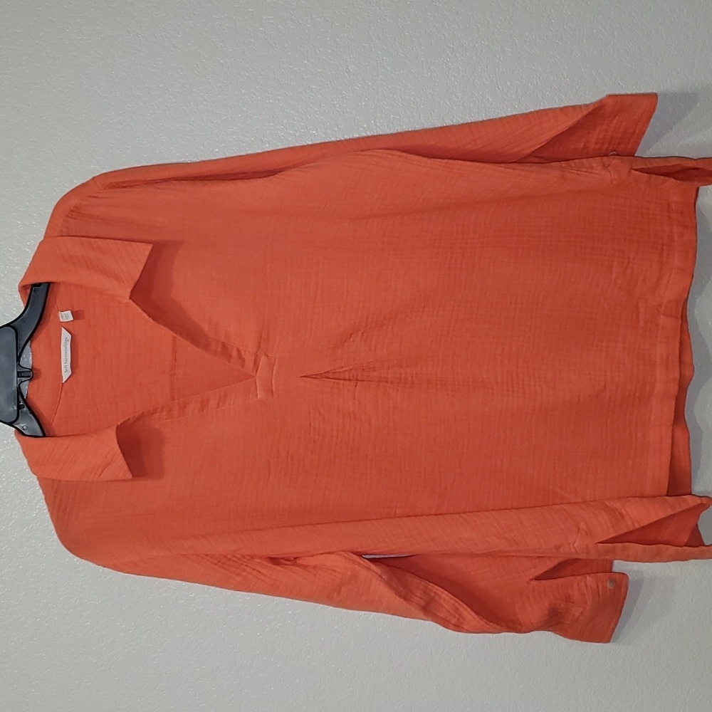 Soft Surroundings Key Biscayne Cotton Gauze Popover Tunic Top Orange 1X Beach
